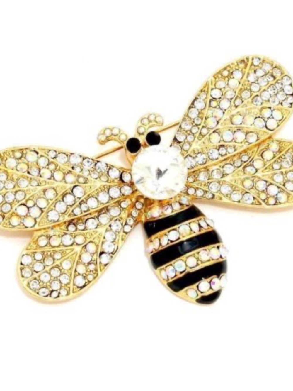 Large Crystal Bee Brooch Pin Gold Plated